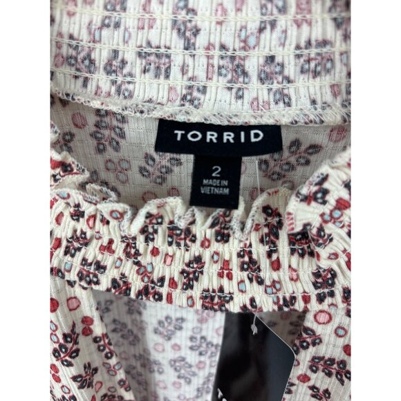 Torrid Ribbed Textured Jersey Choker Neck Smocked Bottom Top Cream 2X NEW - Picture 5 of 7